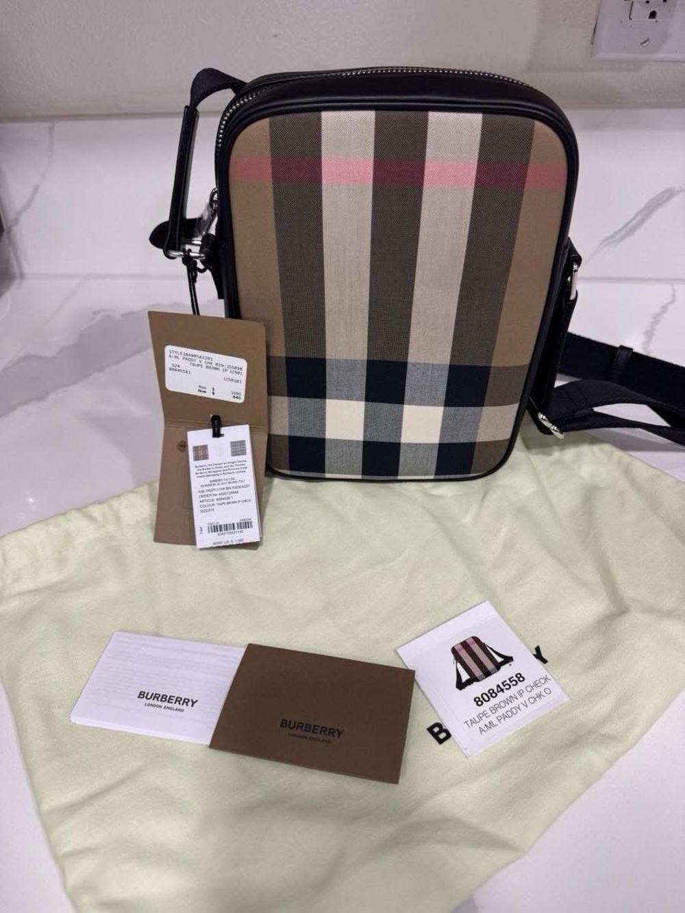 Burberry Tan, Black & Cream Check Crossbody Messenger